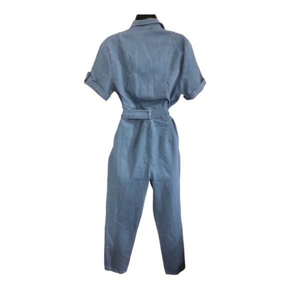 Haute Monde blue denim stretch belted button front safari style jumpsuit size XL - Picture 9 of 10